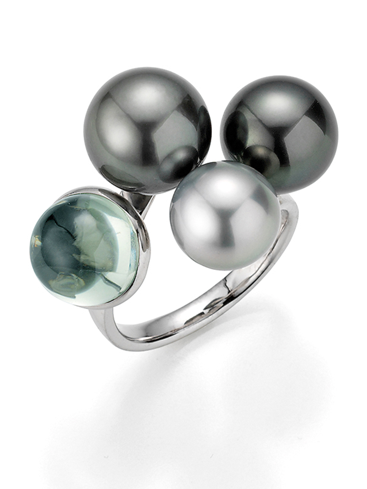 Perlenring mit Tahitiperlen und grünem Amethyst