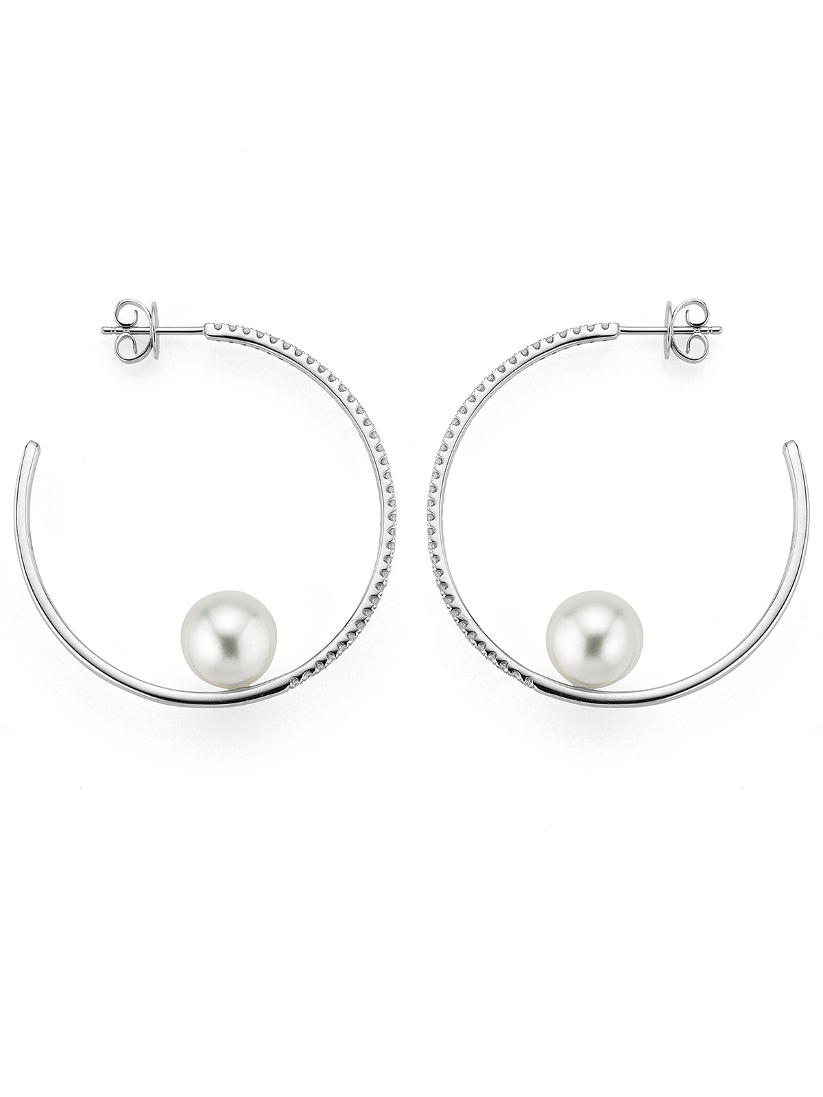 Creoles with diamonds and Freshwater pearls
