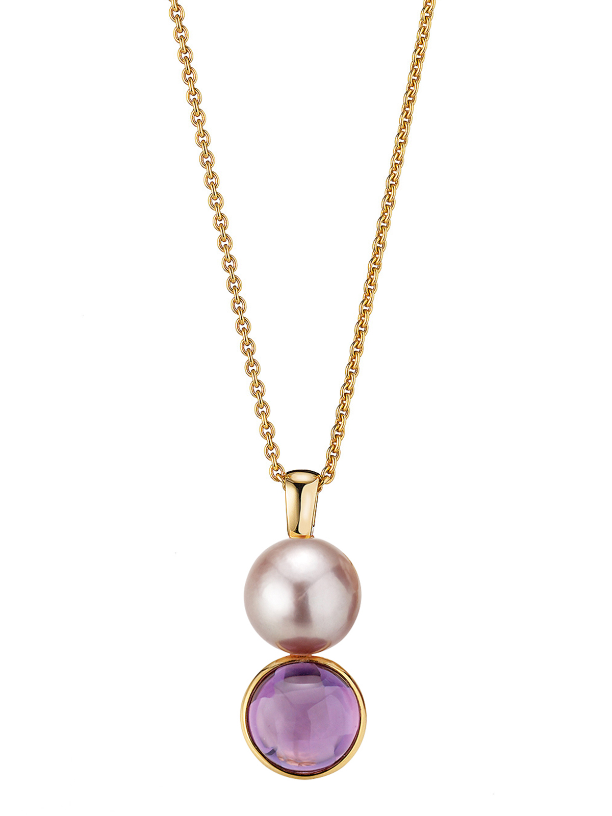 Gelbgoldkette mit Anhänger aus Süßwasserperle und Amethyst