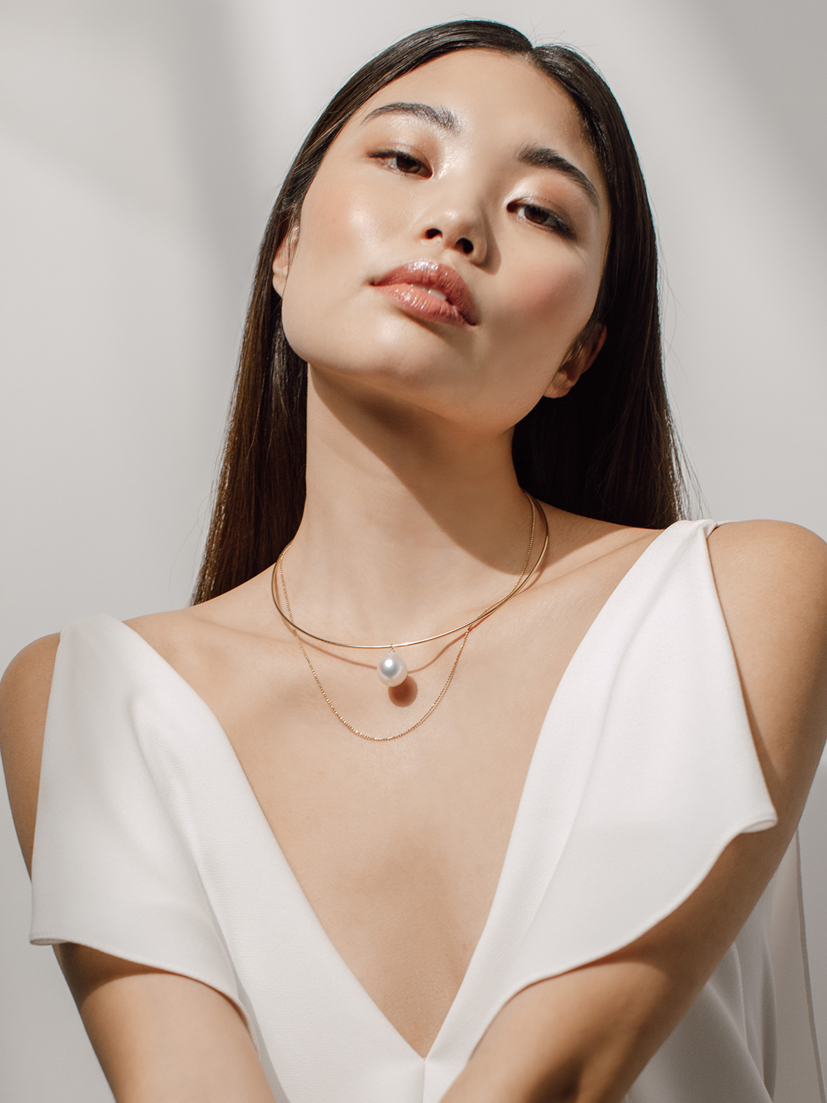 SD126-7b Perlencollier aus Gelbgold mit großer Südseeperle