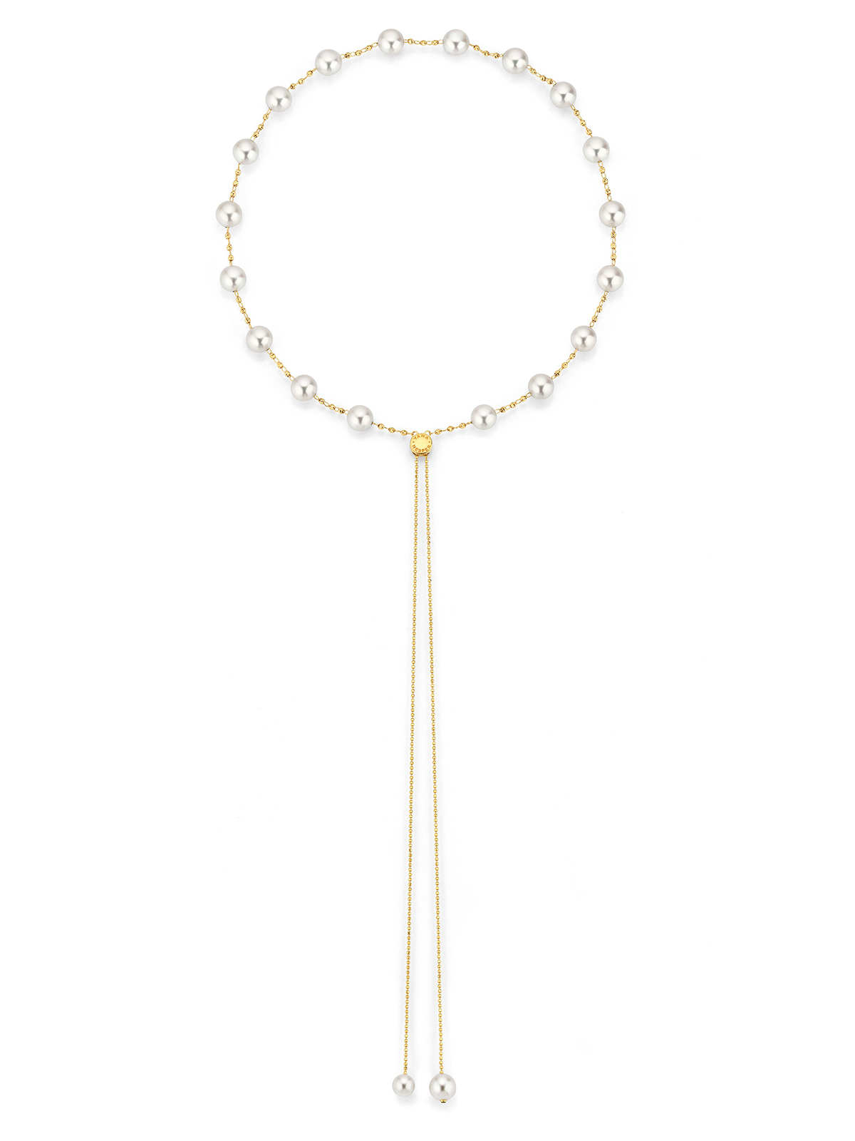Gold necklace with Akoya pearls and slide closure