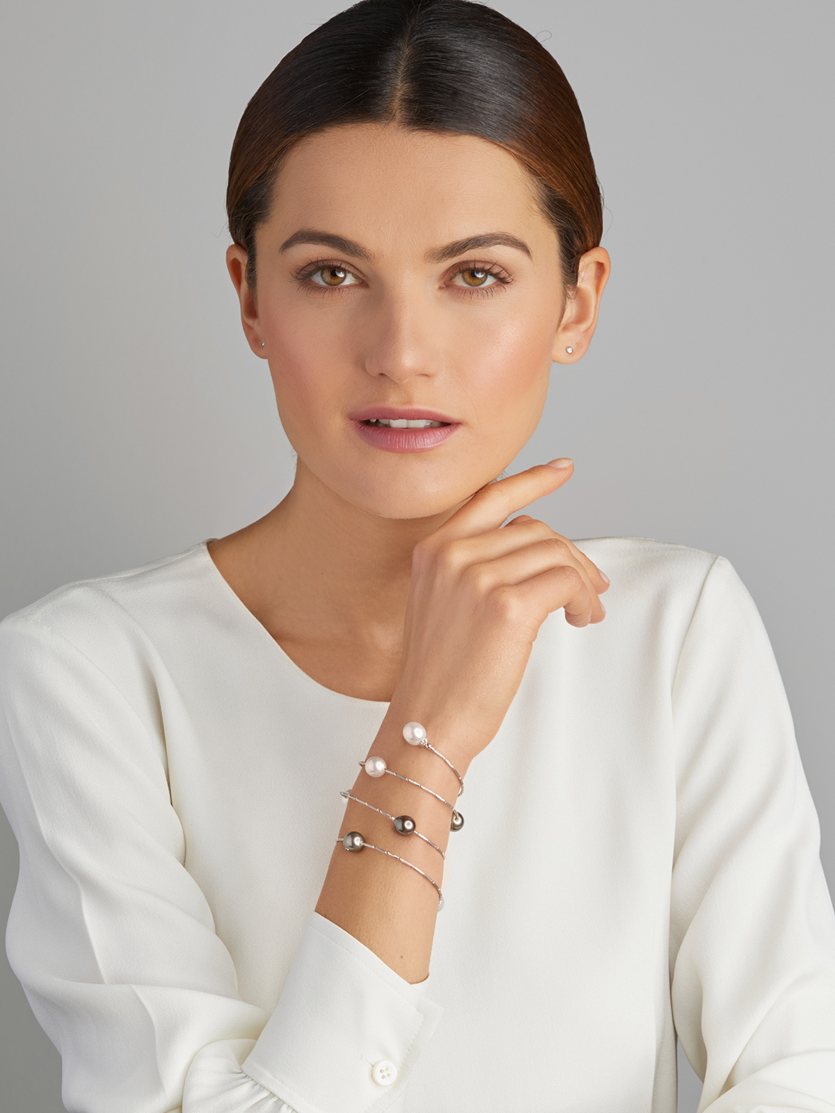 Perlenarmband in Weißgold mit Südseeperlen und Tahitiperlen