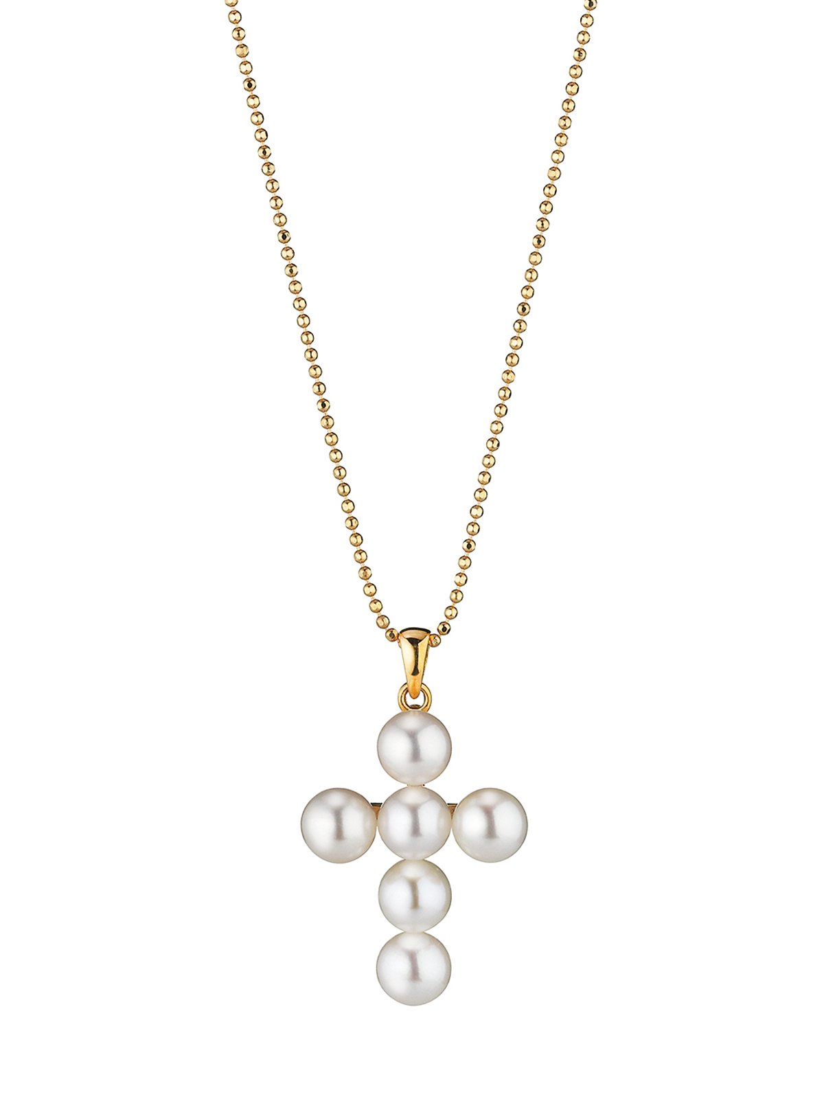 Goldkette mit Kreuz-Anhänger mit Akoyaperlen