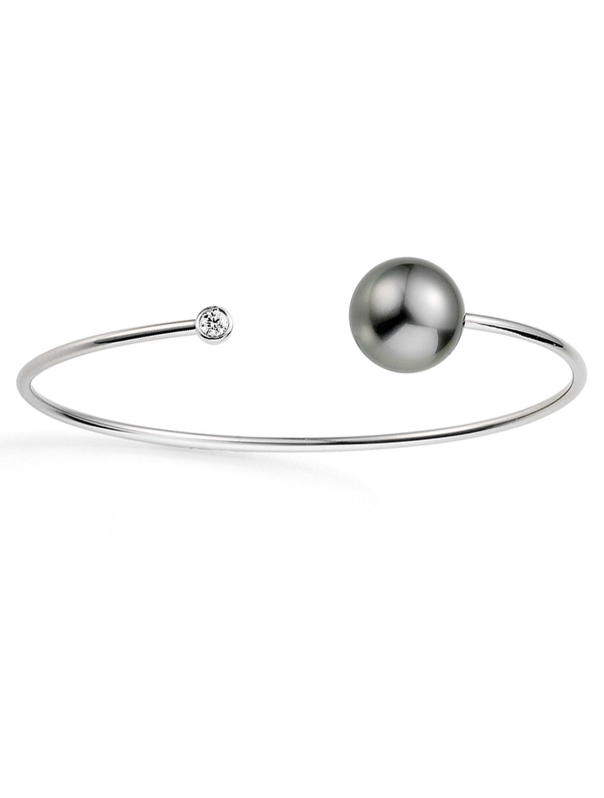 Offener Armreif mit Tahitiperle und Brillant