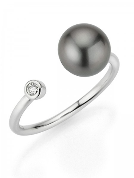 Open Tahiti pearl ring with diamond