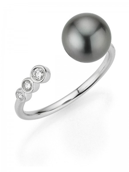 Open Tahiti pearl ring with 3 brilliants