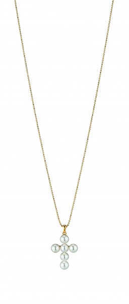 Gold necklace with Akoya pearl cross pendant