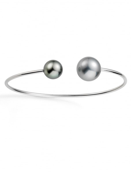 Open designed bangle with black and grey Tahiti pearl