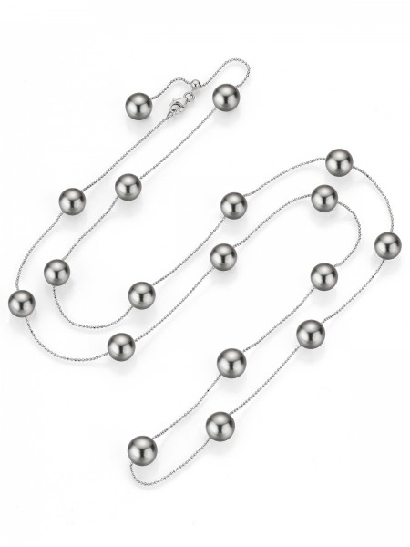 Delicate white gold necklace with black Tahiti pearls