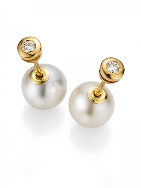 Akoya pearl earrings with hidden clasp and diamonds