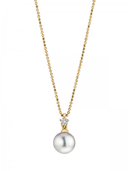Gold necklace with Akoya pearl and diamond