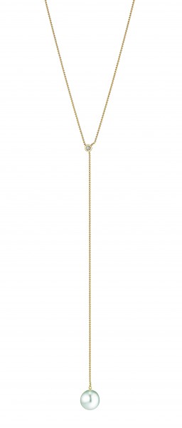 Y-necklace in yellow gold with diamond and Freshwater pearl