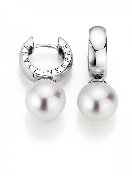 Kleine Perlencreolen mit Süßwasserperle und Logo