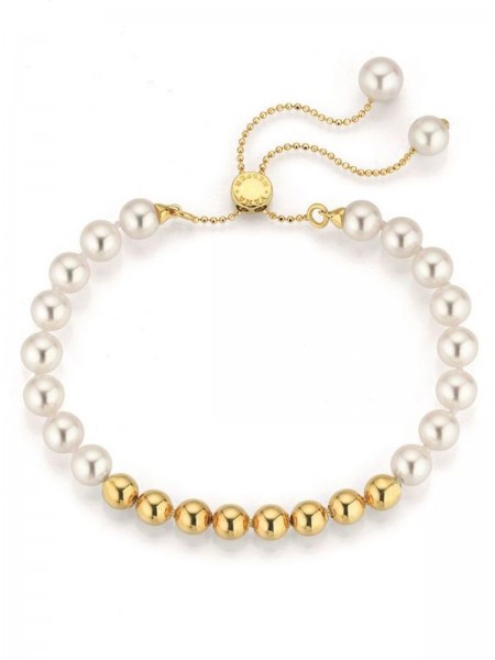 Transformable Akoya pearl bracelet with slide closure and balls in yellow gold
