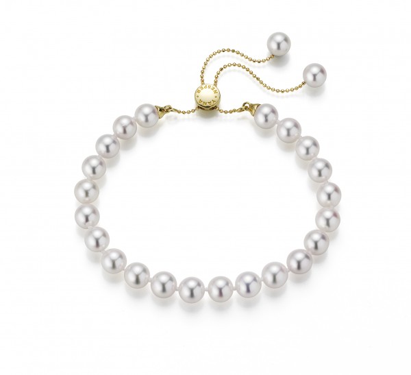 Transformable Akoya pearl bracelet with slide closure in yellow gold