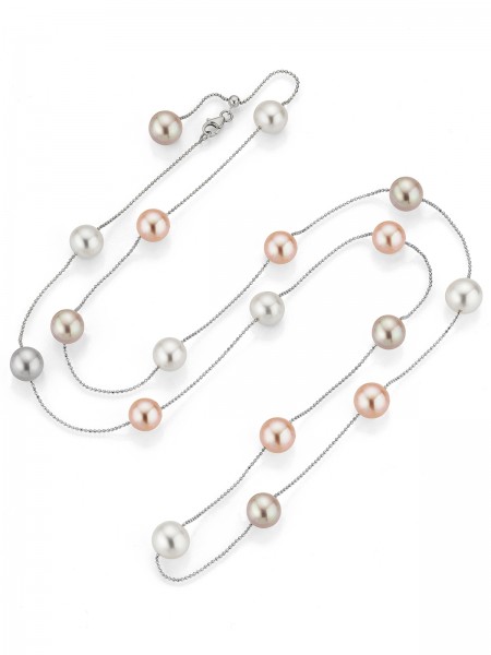Delicate white gold necklace with multicoloured Freshwater pearls