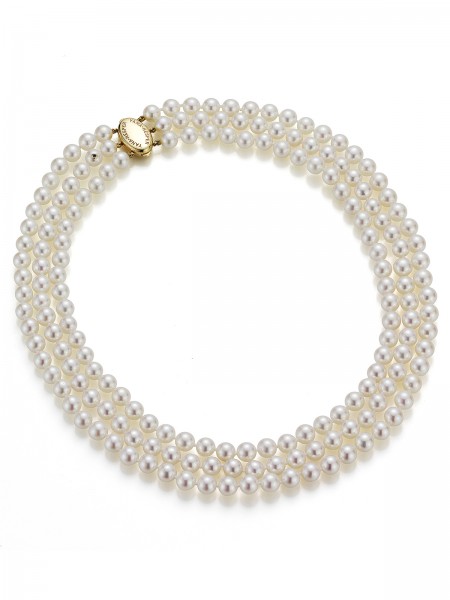 Three-row Akoya pearl necklace