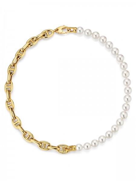3 in 1 pearl necklace with Akoya pearls and maritime yellow gold link chains