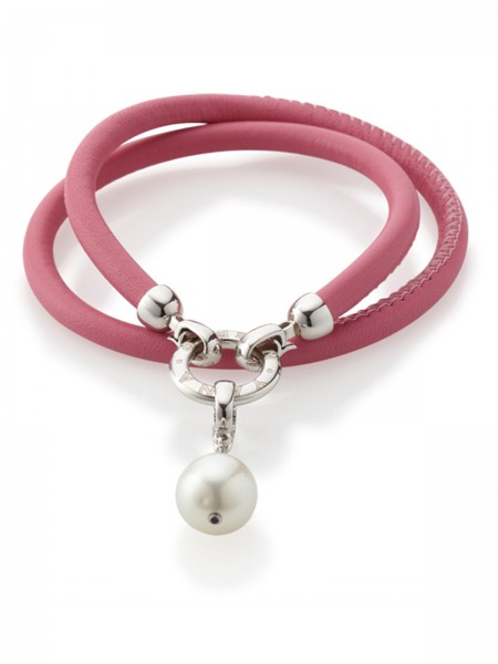 Versatile leather bracelet in pink with South Sea pearl pendant