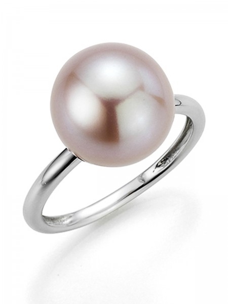 White gold ring with rose-coloured Freshwater pearl