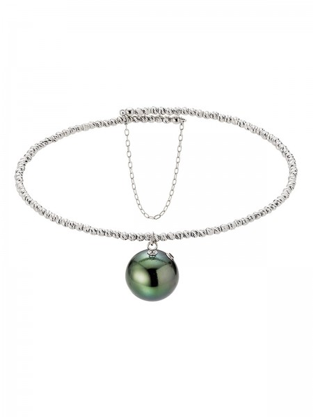 Beautiful bangle with single pendant Tahiti pearl and white gold chain