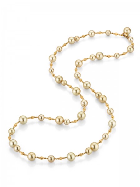 Luxurious long necklace with golden South Sea pearls