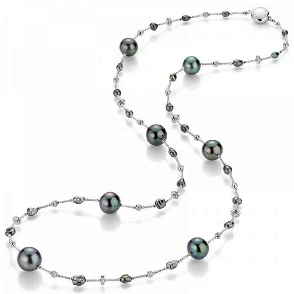 Luxuriöse Perlenkette mit runden und Keshiperlen Tahiti