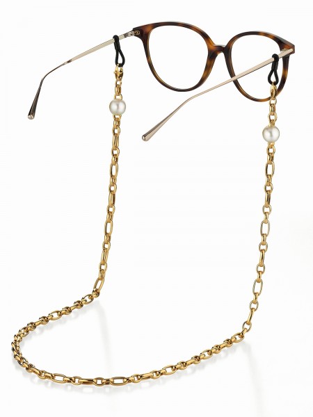 Wandelbare Brillenkette aus Gelbgold mit Südsee Perlen