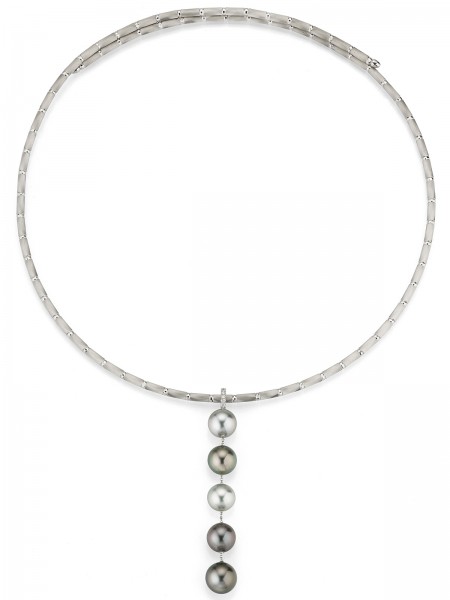 White gold statement necklace with Tahiti pearl pendant and diamonds