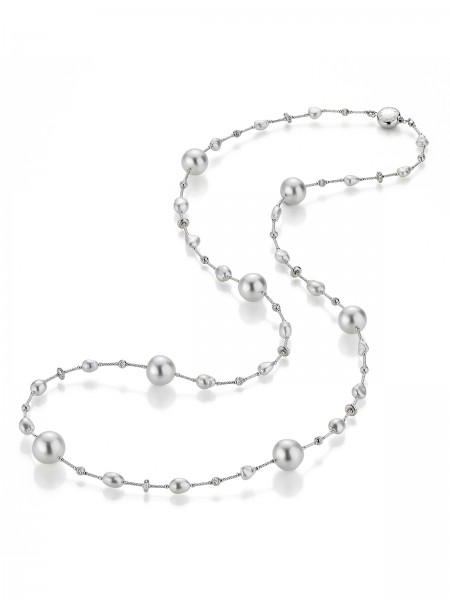 Luxuriöse Perlenkette mit runden und Keshiperlen Südsee