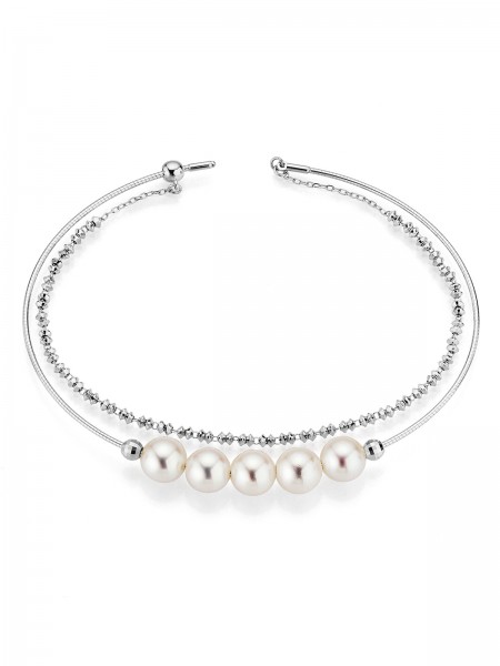 Double row bracelet in white gold with pearls