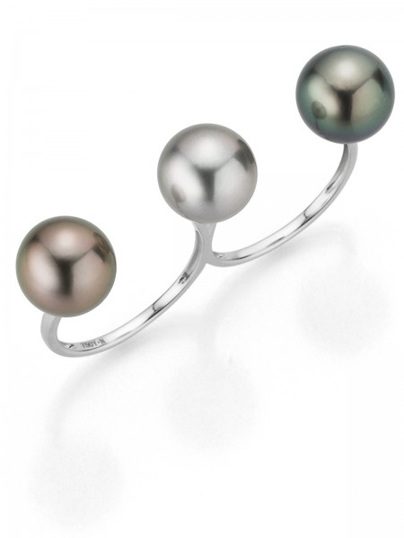 Double white gold ring with amazing Tahiti pearls