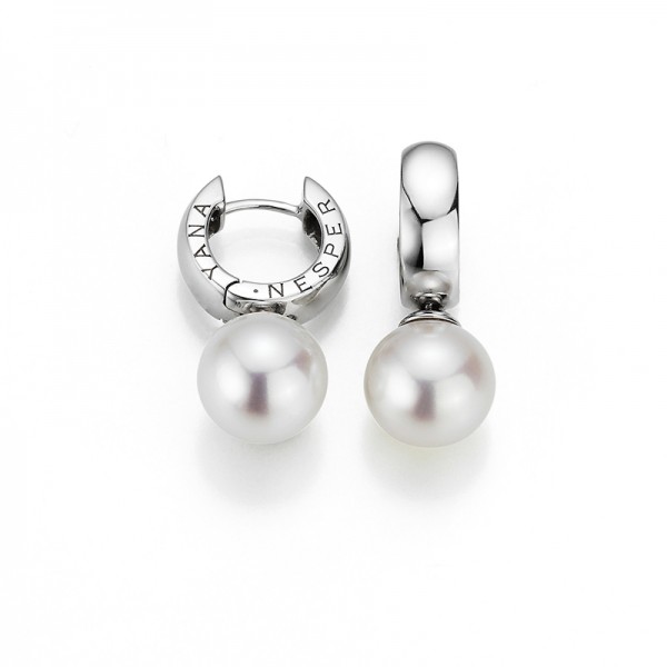 Kleine Perlencreolen mit Süßwasserperle und Logo