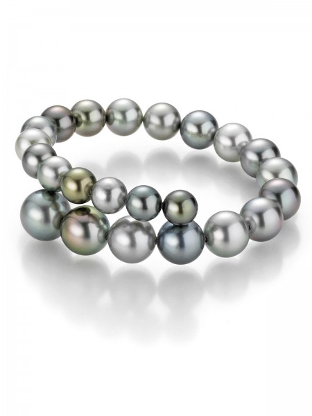 Open designed pearl bangle with multicoloured Tahiti pearls