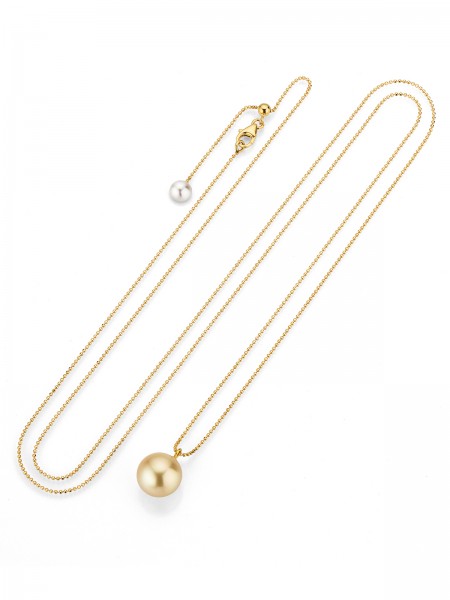 Lange Perlenkette mit goldenem Südsee Perlenanhänger