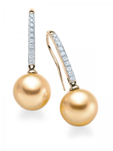 Earrings with golden South Sea pearls and diamonds