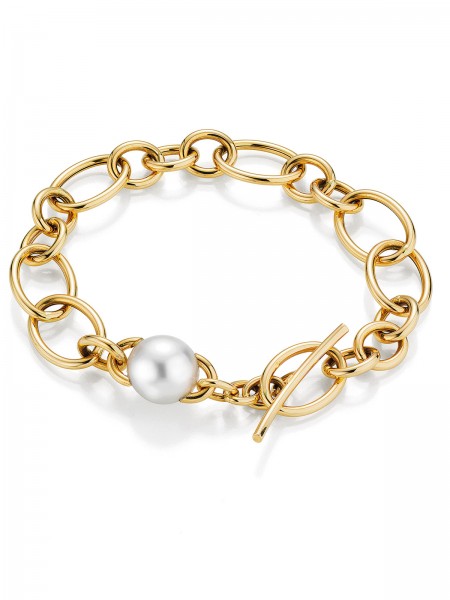 Pearl bracelet with casual gold link chains and South Sea pearl