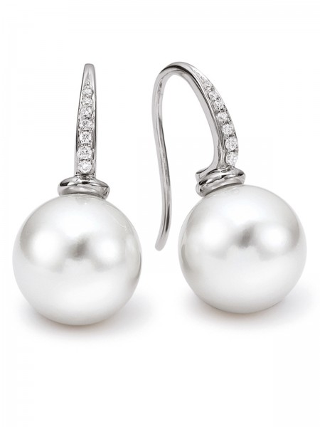 White gold ear hooks with diamonds and South Sea pearls