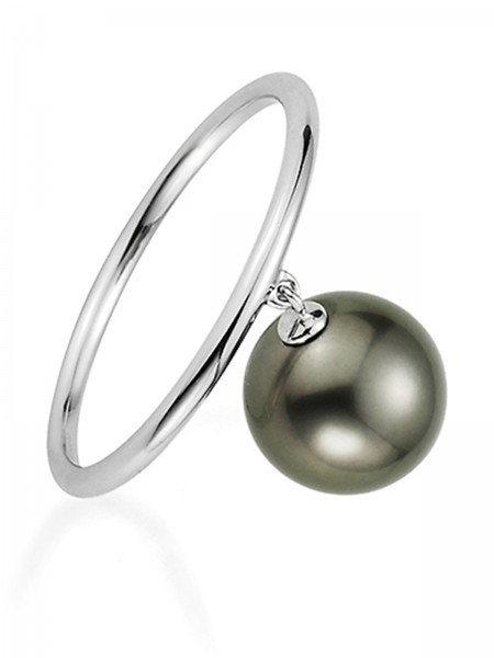 Bubbles white gold ring with dangling pearl