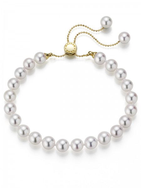Transformable Akoya pearl bracelet in yellow gold with slide closure