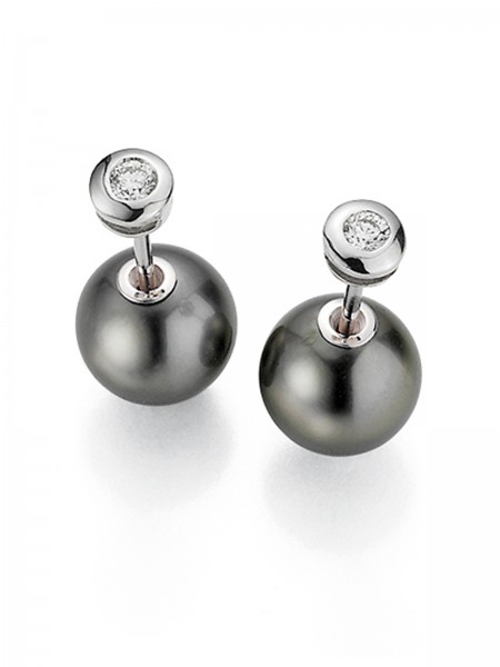 Tahiti pearl earrings with hidden clasp and diamonds