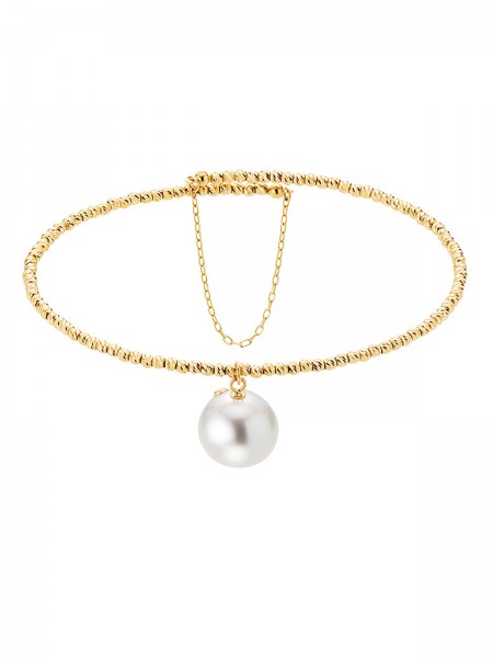 Beautiful bangle with single pendant pearl and fine gold chain