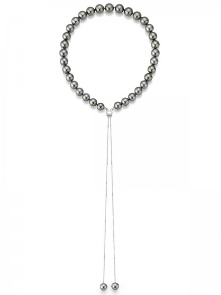 Transformable Tahiti pearl necklace in white gold with slide closure