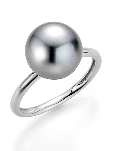 Bubbles white gold ring with silver-grey Tahiti pearl