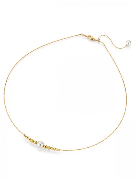 Delicate necklace with Akoya pearl and yellow gold beads