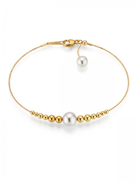 Delicate bangle with Akoya pearl and yellow gold beads