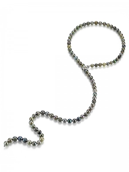 Luxurious long necklace with multicolour Tahiti pearls