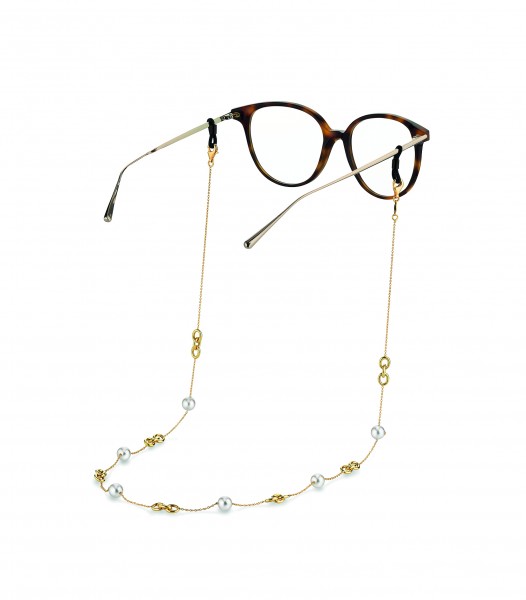 Wandelbare Brillenkette aus Gelbgold mit Akoya Perlen