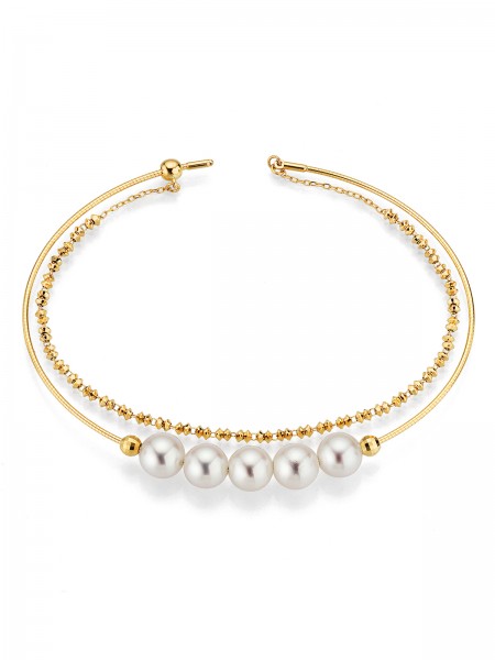Double row pearl bracelet in yellow gold
