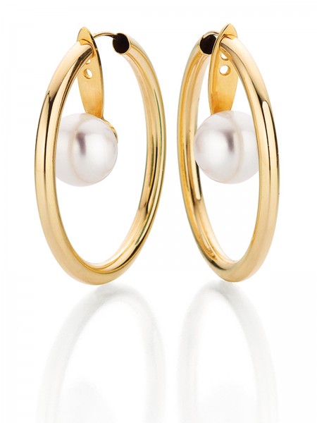 Yellow gold hoop earrings with detachable pearls